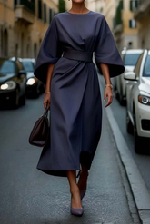 Dove Elegant Dress with Lantern Sleeves and Belt