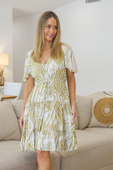 Tiana Petite Dress - Light Khaki Print
