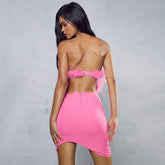 Curved Hem Feather Mini Dress