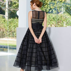 Striped Tulle Bow Dress - Black