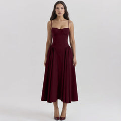 Beau Burgundy Pleated Midi Dress
