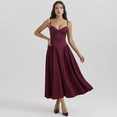 Beau Burgundy Pleated Midi Dress