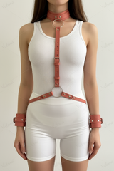 O-Ring Leather Harness with Collar & Cuffs
