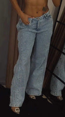 Starlit Side-Slit Denim �Rhinestone Glow Edition
