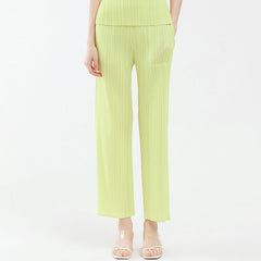 Luxury Solid Color High Waist Ankle Length Straight Leg Pleated Pants