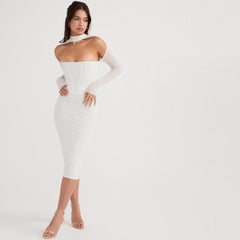AIMI Long Sleeve Hollow Out MIDI Dress