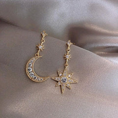 Trendy Asymmetric Star Crystal Zinc Alloy Drop Earrings