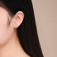 Cute 925 Sterling Silver Butterfly Pink CZ Screw Back Women Stud Earrings