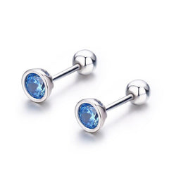 Cute Small Round 925 CZ Sterling Silver Half Ball Screw Woman Stud Earrings