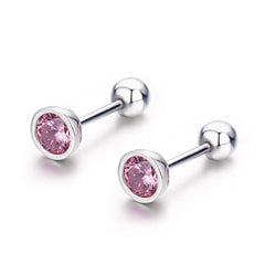 Cute Small Round 925 CZ Sterling Silver Half Ball Screw Woman Stud Earrings