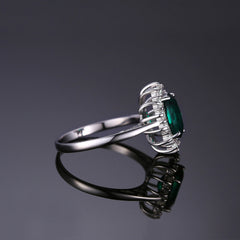 Classic Princess Diana Simulated Emerald Ring with 925 Sterling Silver