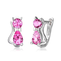 Cute Blue Cat CZ 925 Sterling Silver Small Loop Hoop Earrings