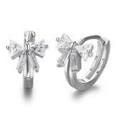 Cute Mini 925 Sterling Silver Bow CZ Circles Loops Hoop Earrings