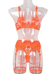 Roses Are Red - Embroidered 3-Pieces Garter Lingerie Set