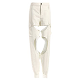 Sassy Solid Color High Waist Layered CutOut Denim Jogger Jeans