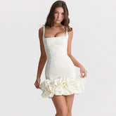 Ruffle Hem Square Neck Sleeveless Bodycon Party Mini Dress - White