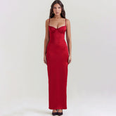 Sexy Scalloped Sweetheart Neck High Waist Sheen Satin Corset Sleeveless Maxi Dress
