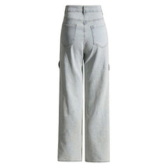 Sparkly Crystal Wavy CutOut High Waist Two Tone Wide Leg Denim Pants