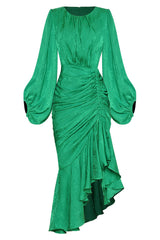 Round Collar Waist Irregular Fishtail Dress
