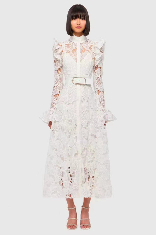 Aliyah Lace Butterfly Sleeve Midi Dress