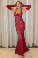 Marjorie Red Rose Lace Halter Maxi Dress