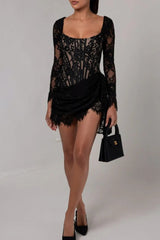 Sweetheart Long Sleeve Lace Mini Dress