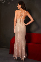 Spaghetti Straps Lace-Up Mermaid Dress