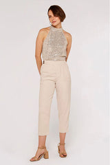 Apricot Sequin Halter Neck Top