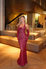 Marjorie Red Rose Lace Halter Maxi Dress