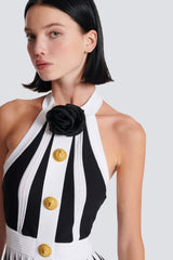 Backless Knit Dress With Rose Detail