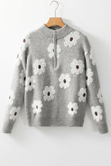 Floral Pattern Half Zip Sweater