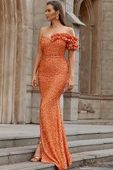 Sequins One Shoulder Slits Long Dress