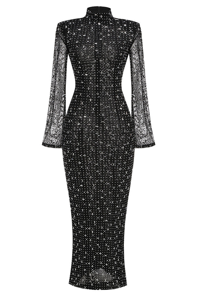 Crystal-Embellished Mesh Maxi Dress