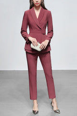 Lace Up Belt Waist Blazer Pants Suit