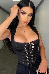 Black Lace Up Corset Tank Top