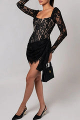 Sweetheart Long Sleeve Lace Mini Dress