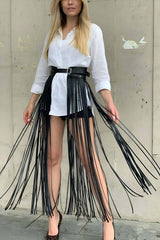 High Waist Stylish Leather Tassel Sexy Skirt