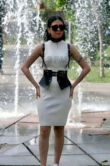Dress, T-Shirt and Shirt Over Leather Stylish Belt and Choker Set