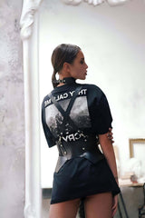 Dress and T-Shirt Over Leather Stylish Belt and Choker Set