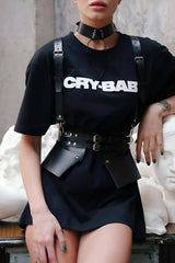 Dress and T-Shirt Over Leather Stylish Belt and Choker Set