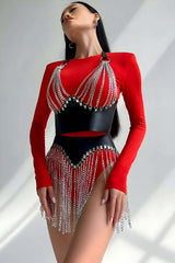 Stylish Leather Skirt and Bustier Set with Chains