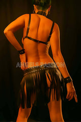 Tassel Skirt, Leather Bustier and Choker Set