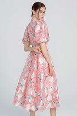Puffy Sleeves Midi Dress