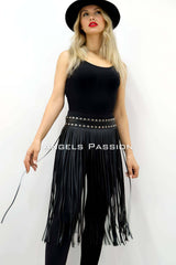 5 mm Tassel Stylish Leather Skirt, Below Knee Tassel Skirt