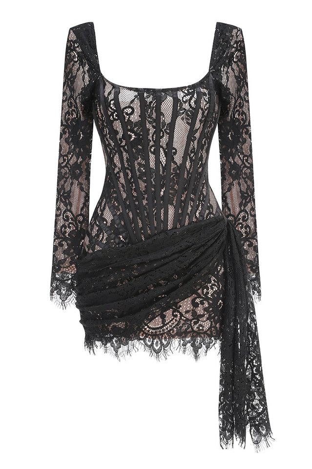 Sweetheart Long Sleeve Lace Mini Dress