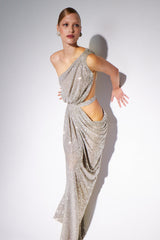 One Shoulder Sequins Cut Out Split Maxi Dress