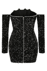 Black Off Shoulder Diamonds Dress