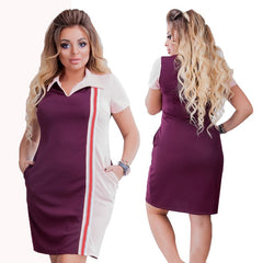 Casual Short Sleeve Patchwork Women Plus Size Polo Dress