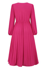 Pleated Belt V-Neck Dress