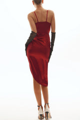 Wrap V Neck High Slit Draped Slip Midi Dress